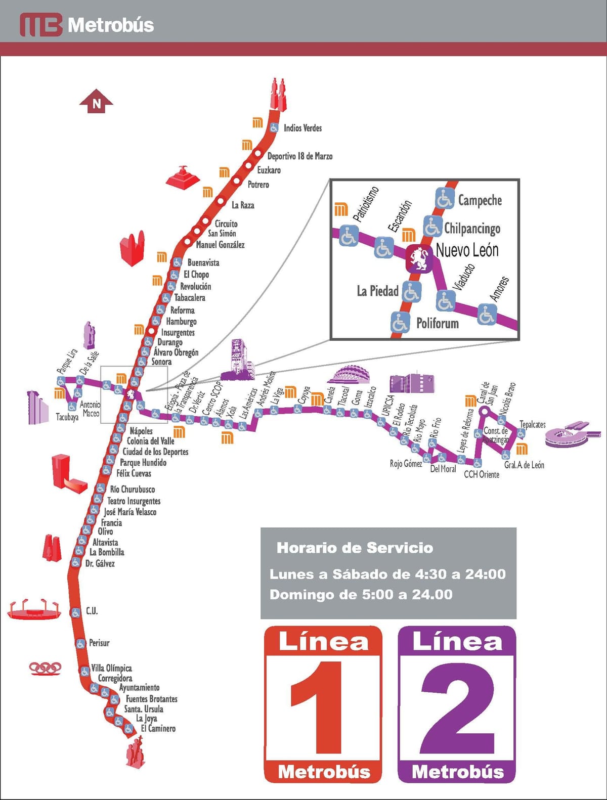 mapa Mexico City metrobus