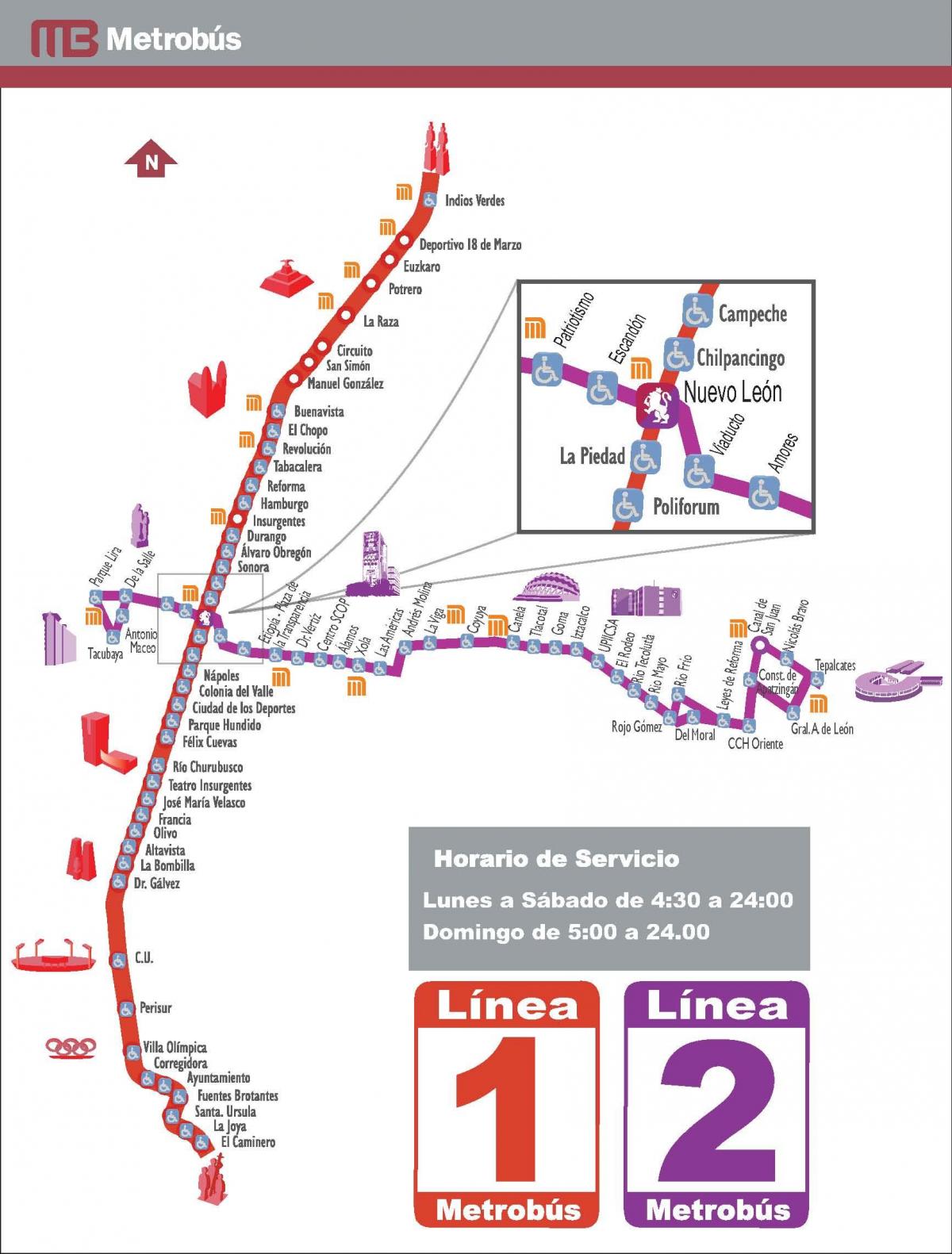 mapa Mexico City metrobus