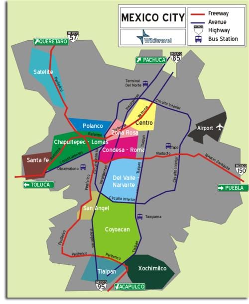 Mexico City, map čtvrtí