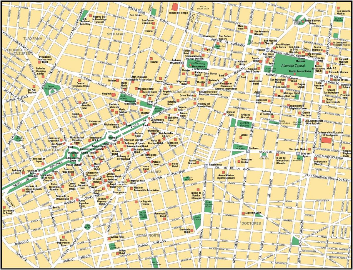mapa Mexiko City sightseeing