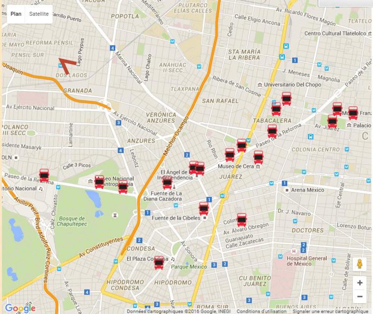 turibus Mexico City mapa trasy