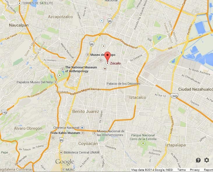 zocalo v Mexico City mapě